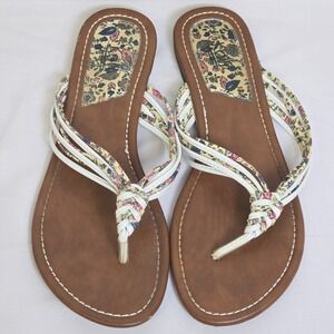 Kali Foot Footwear Thong Flip Flop Sandals Floral Braided Brown White, Size‎ 9